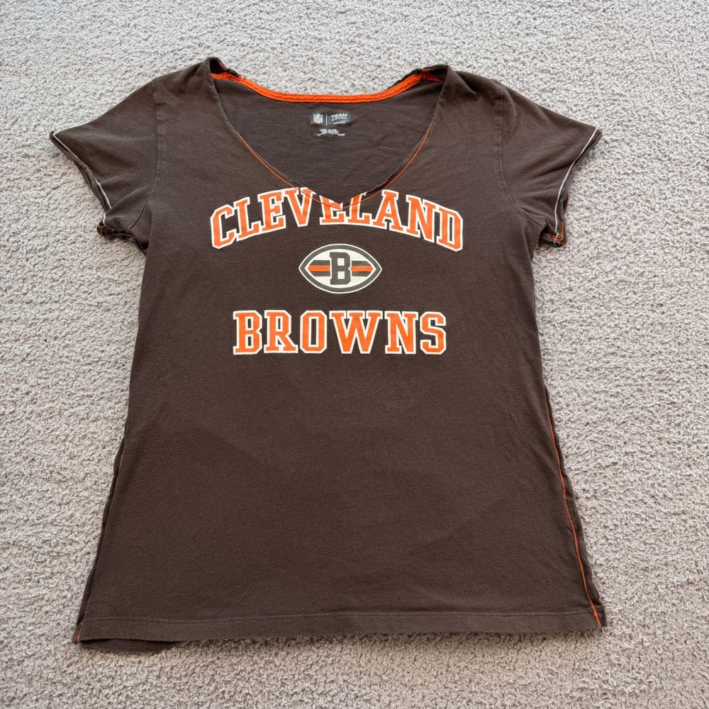 NFL Team Apparel Cleveland Browns Women Brown Scoop Neck T-Shirt Size M
